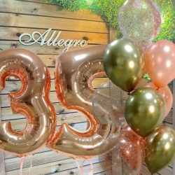 Шары с цифрами Персик+золото с цифрами